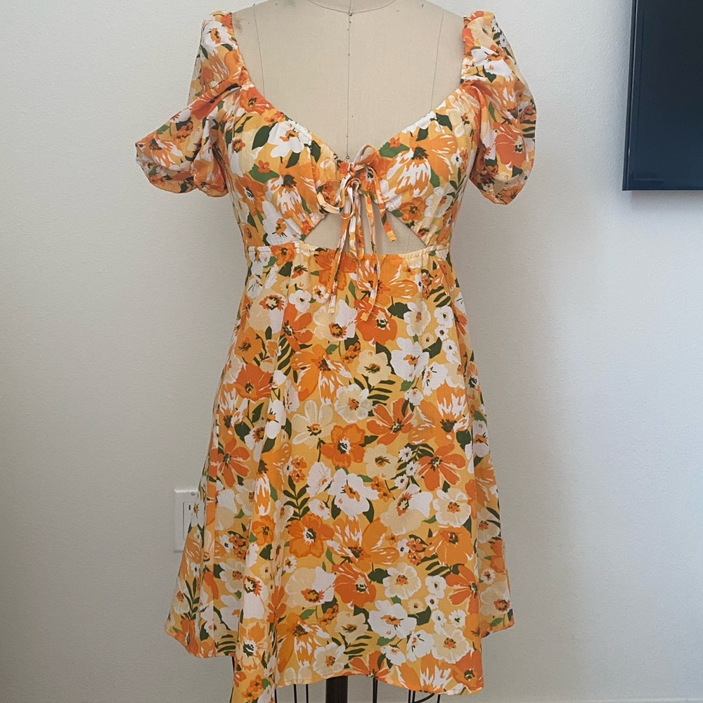 Floral cutout peasant dress